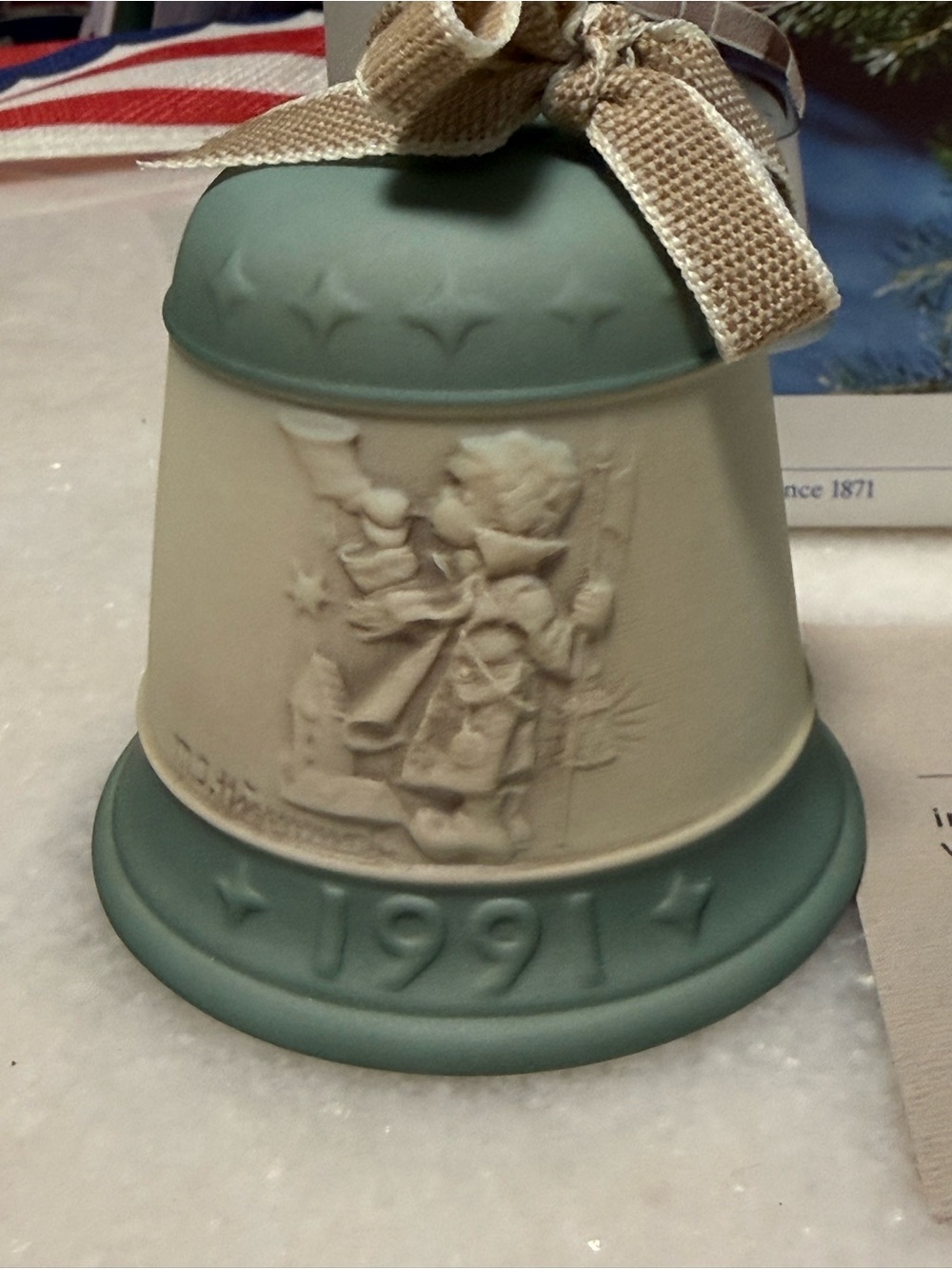 Goebel M.J. Hummel Christmas Bell Series 1991 Porcelain Blue Beige Collectible